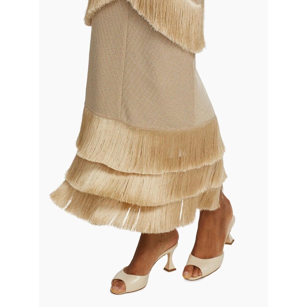 Metallic Knit Maxi Dress with Fringe Trim NWT - Picture 7 of 12